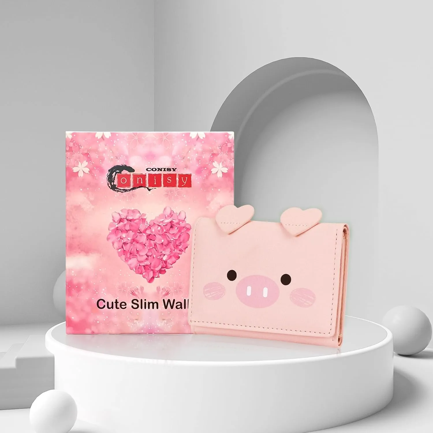 CONISY Cute Wallets for Women, Leather RFID Blocking Small Trifold Wallet with ID Window for Girls and Ladies Womens Wallet, Pink, Small, Casual