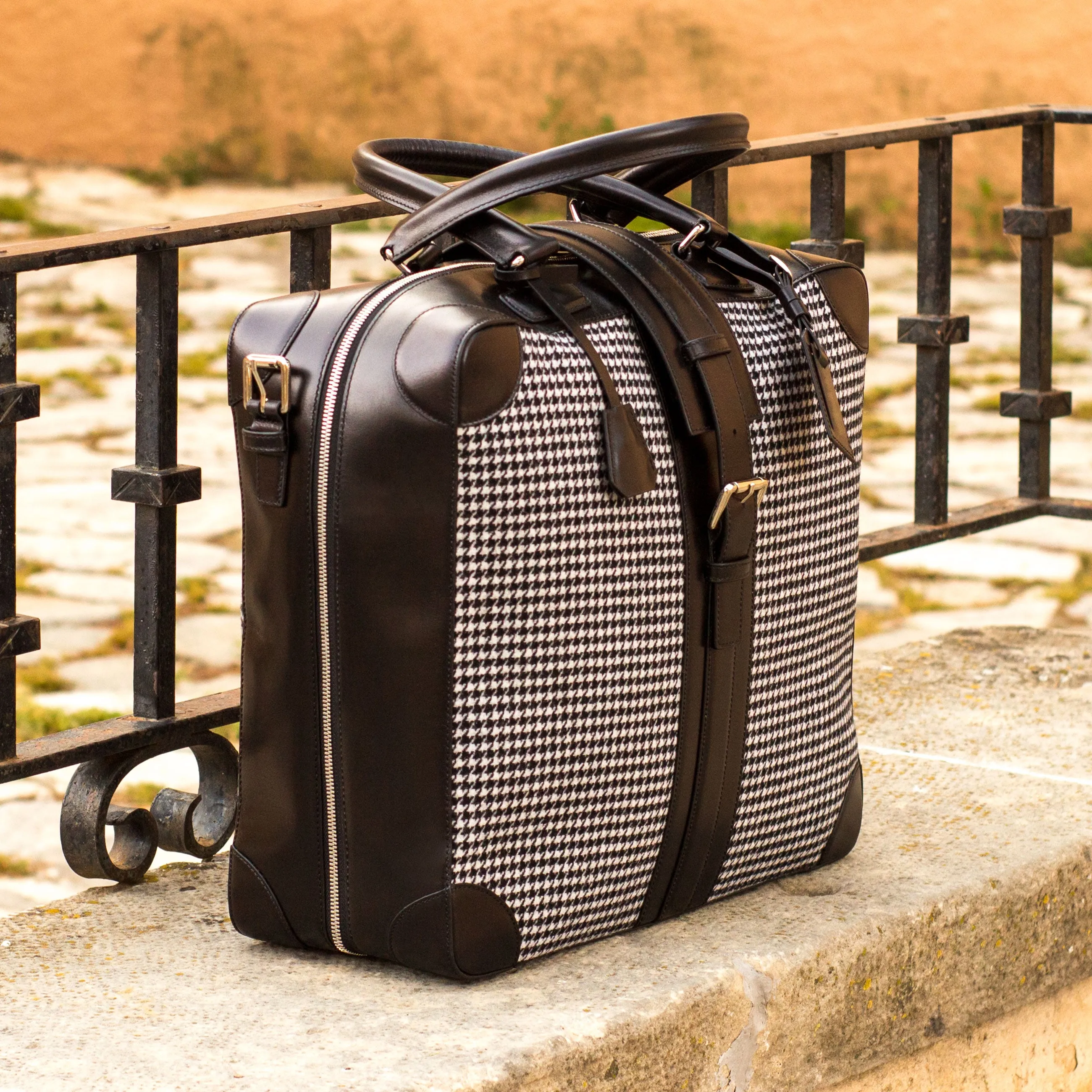 DapperFam Luxe Men's Travel Tote in Houndstooth Sartorial