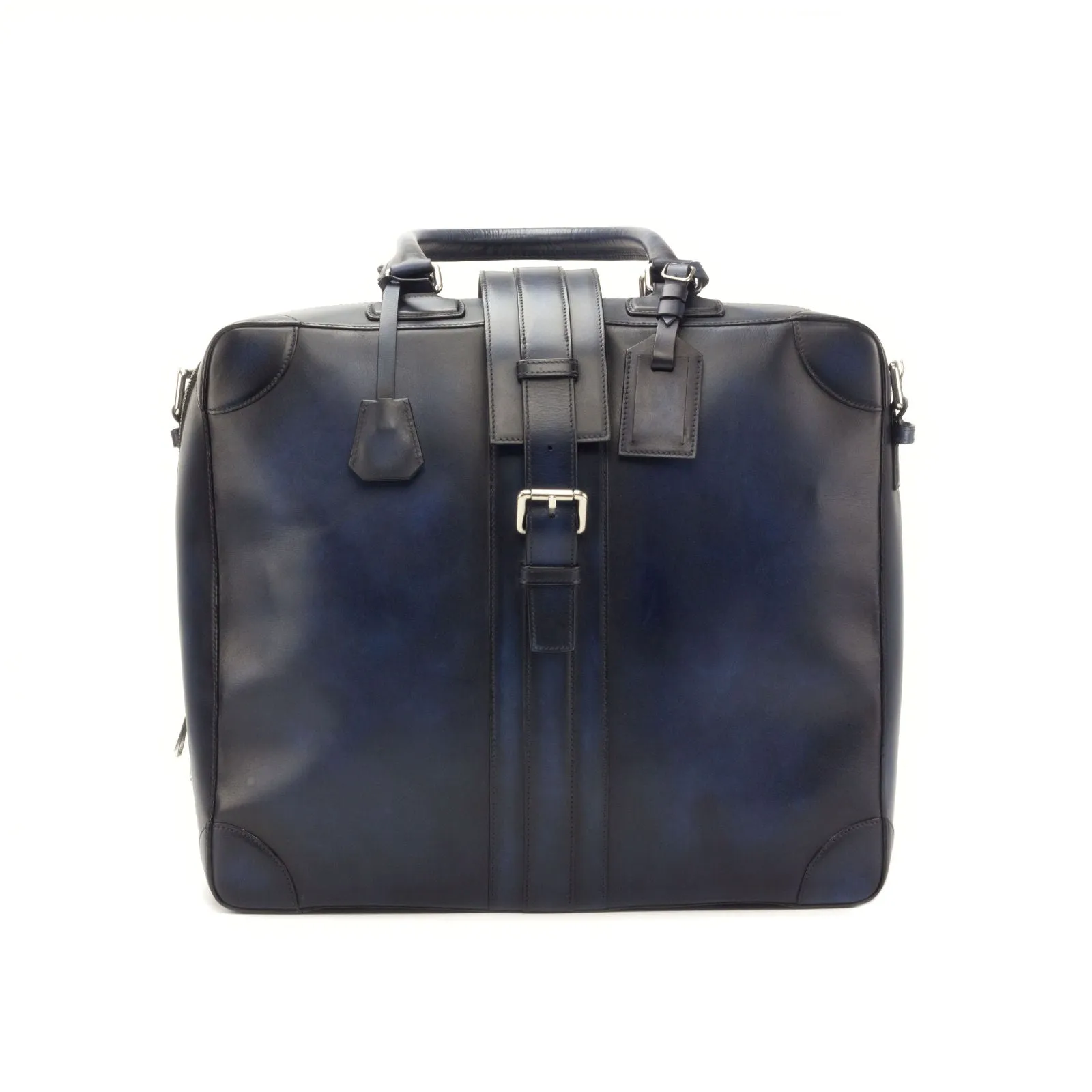 DapperFam Luxe Men's Travel Tote in Navy Painted Calf