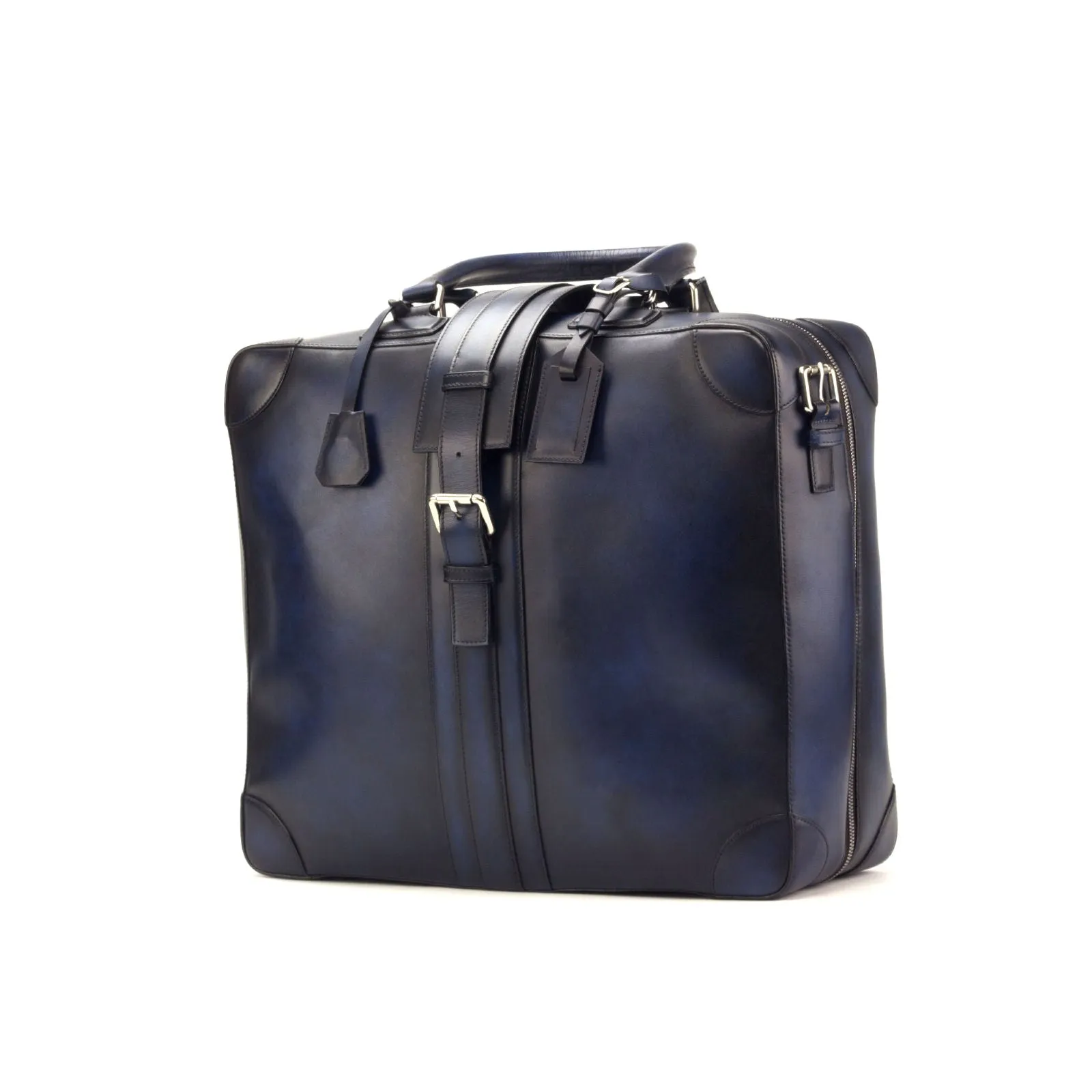 DapperFam Luxe Men's Travel Tote in Navy Painted Calf