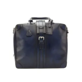 DapperFam Luxe Men's Travel Tote in Navy Painted Calf