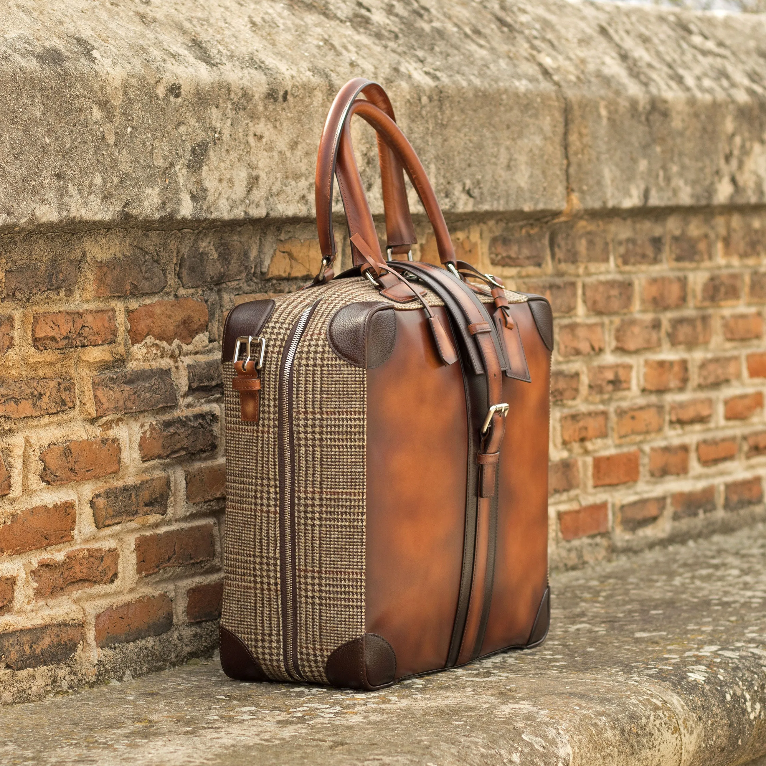 DapperFam Luxe Men's Travel Tote in Tweed Sartorial