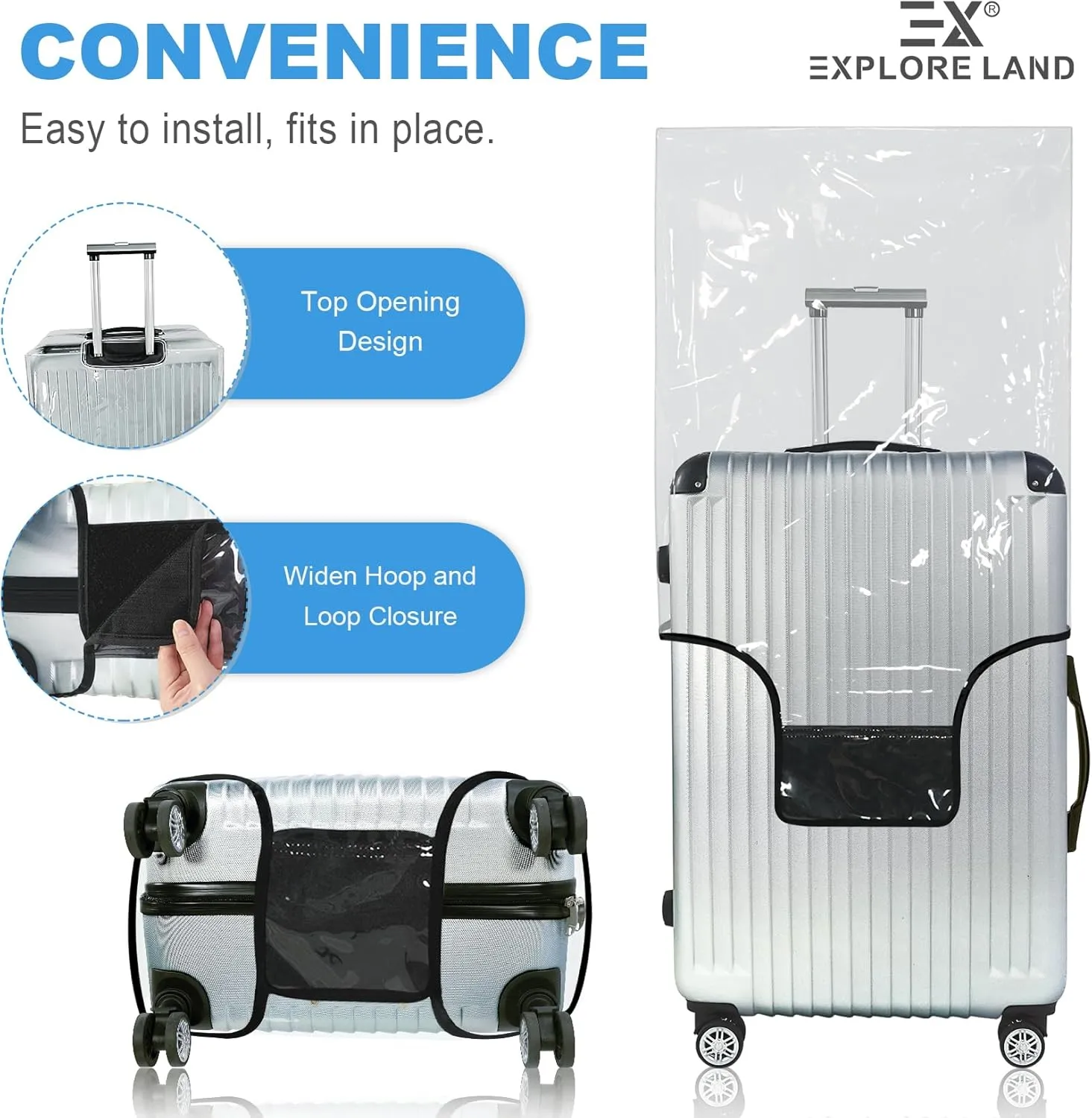 Explore Land Clear Luggage Cover Tough Protector Fits for 24 Inches Suitcase for Travel Airplane (PVC, M)
