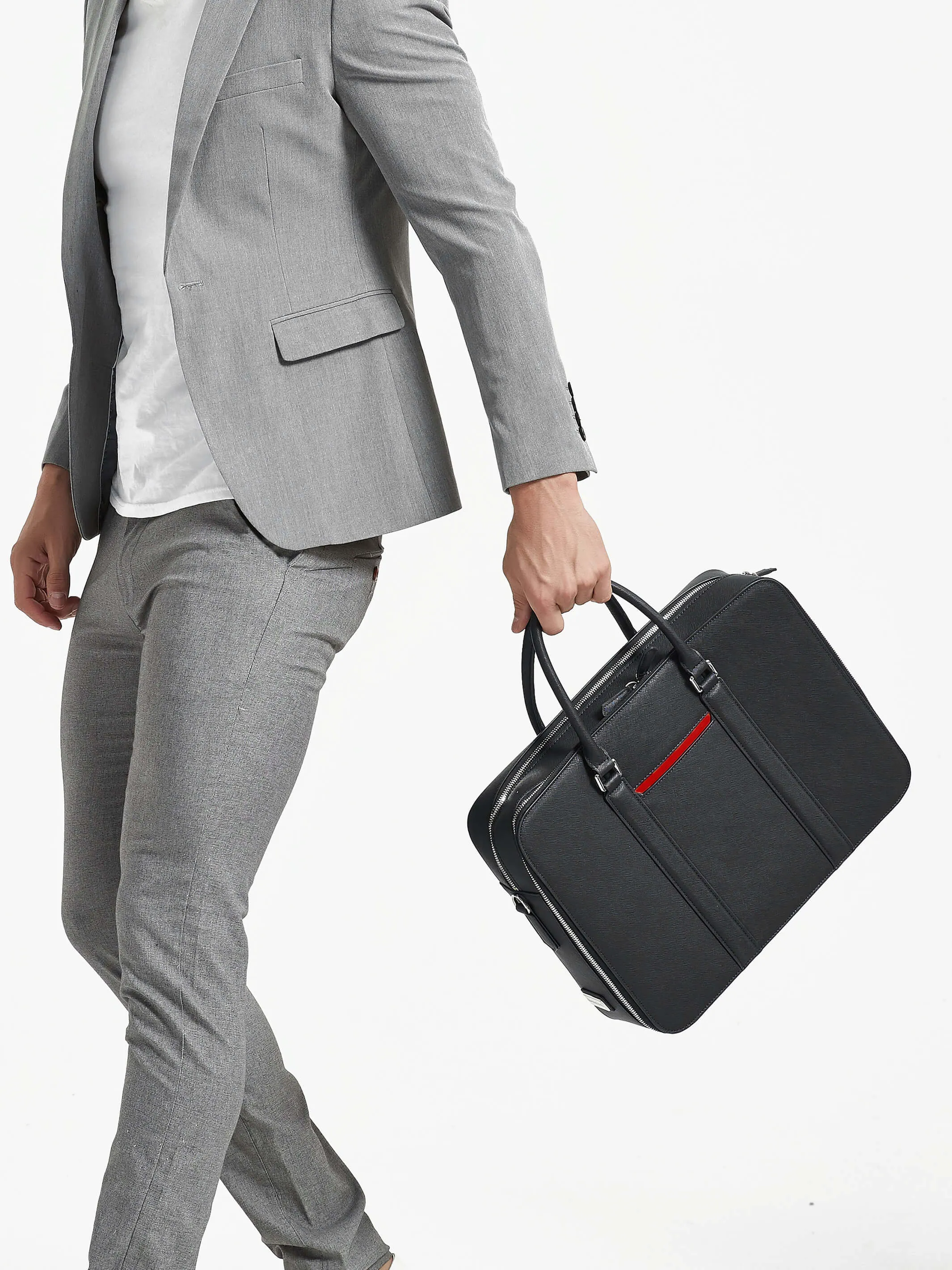 Manhattan Double-Zip Leather Briefcase