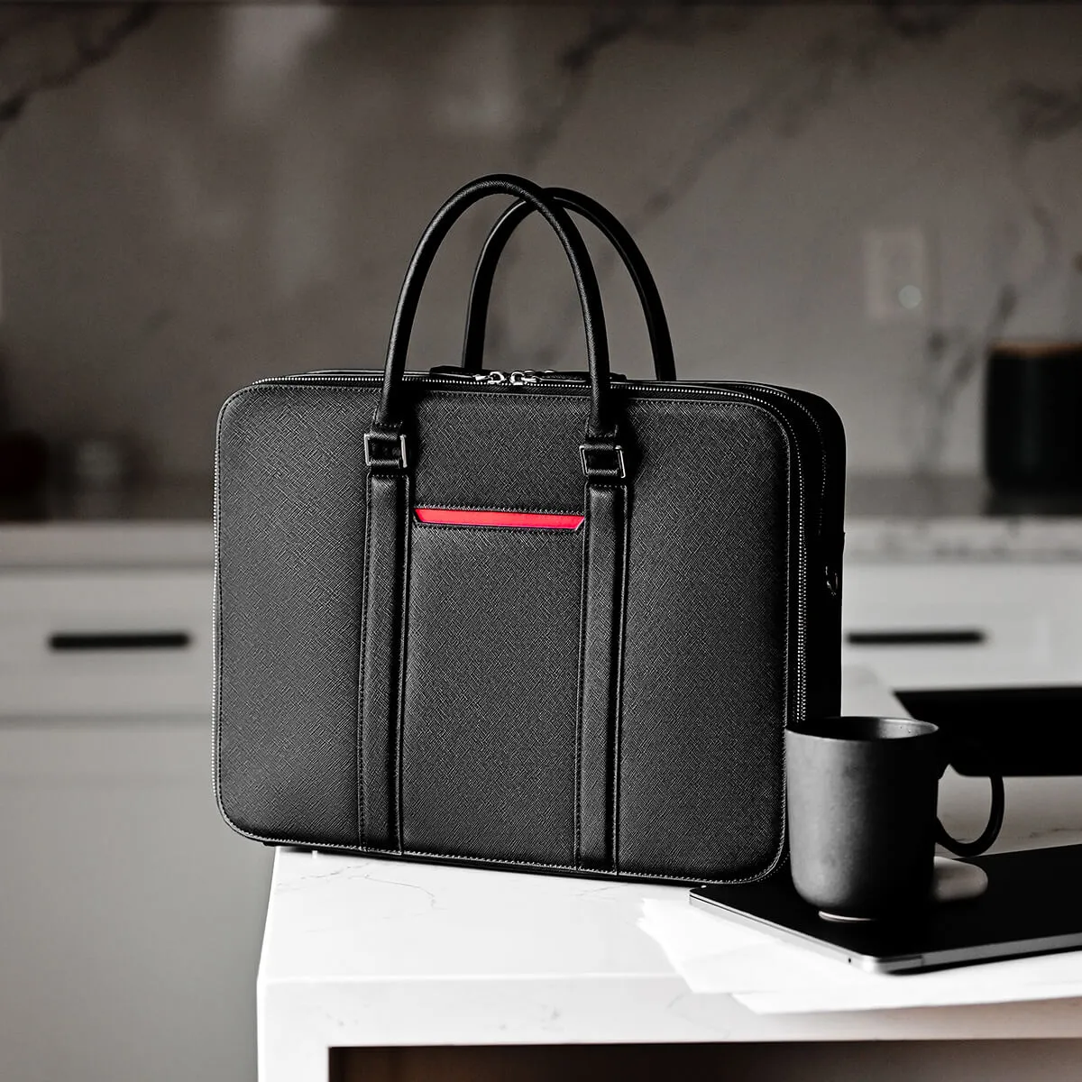 Manhattan Double-Zip Leather Briefcase