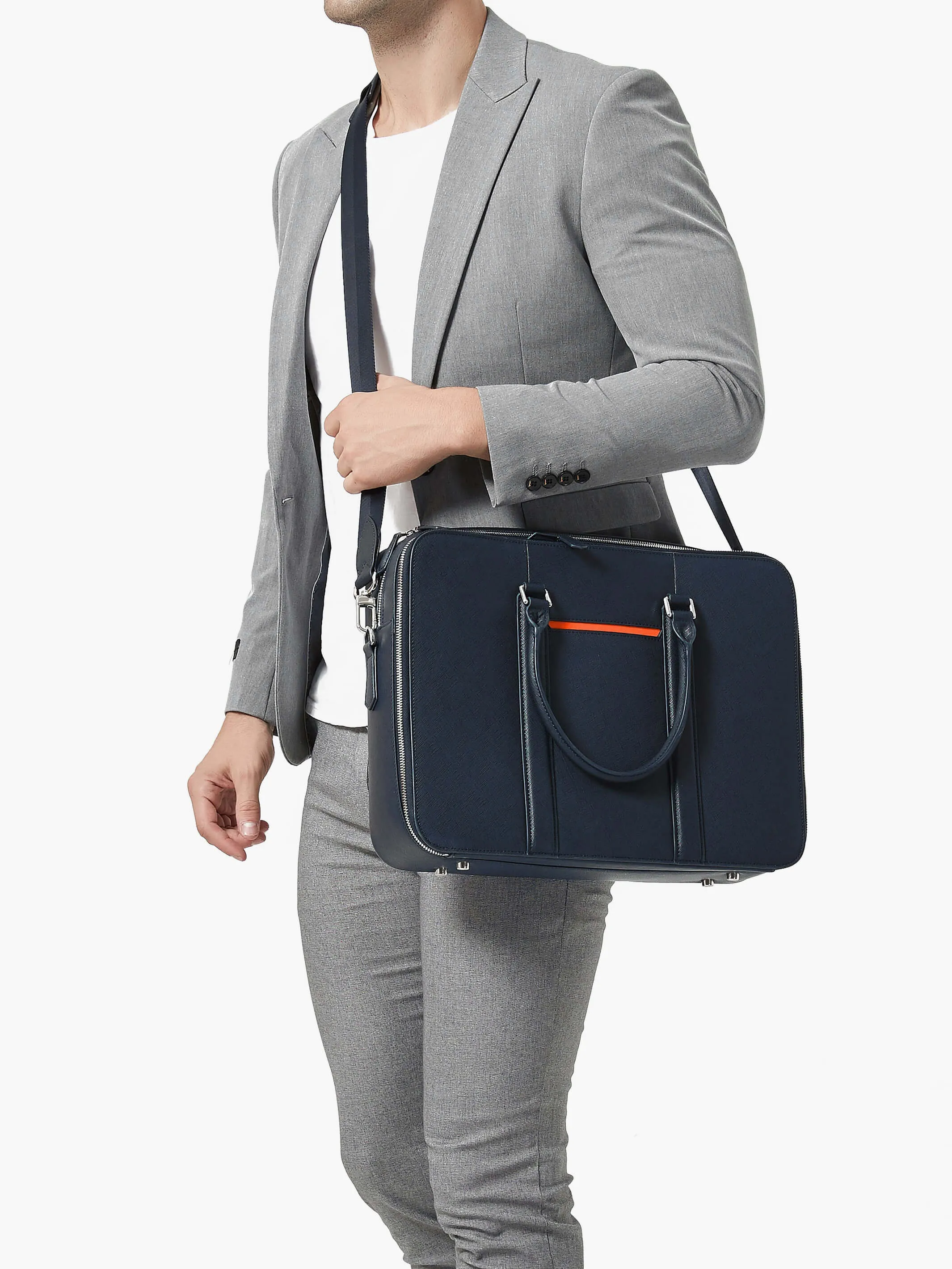 Manhattan Double-Zip Leather Briefcase