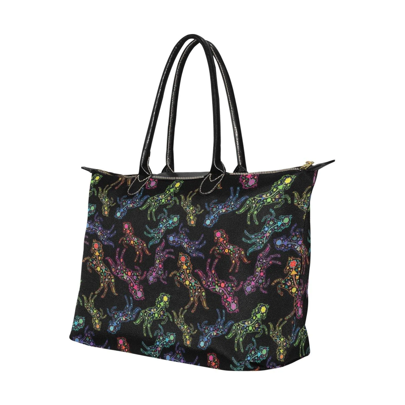 Neon Floral Horses Single-Shoulder Lady Handbag