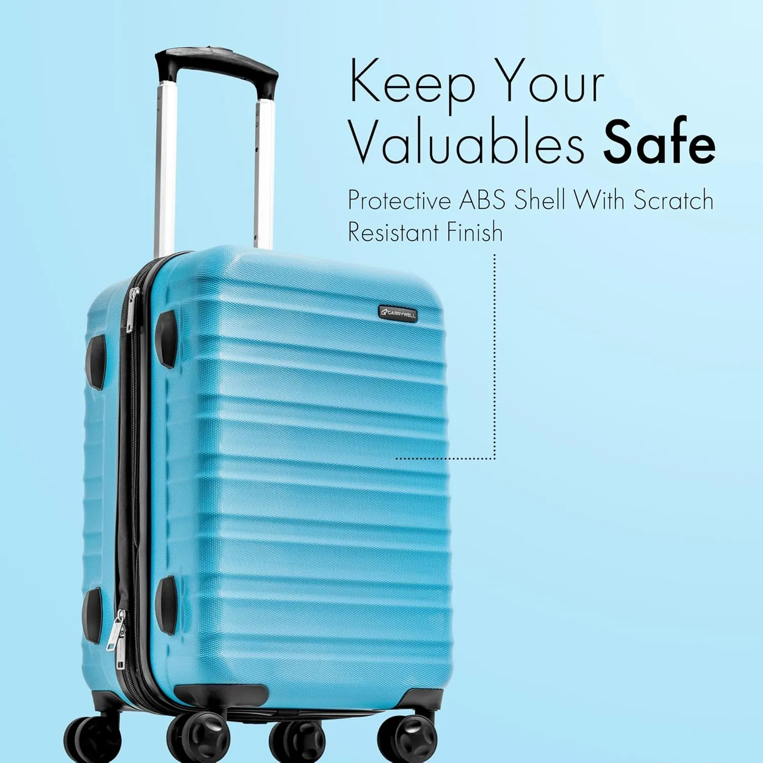 (Not Made In China) 21-Inch Carry On Luggage With Spinner Wheels, Expandable Hardside Suitcase, Airline Approved, Lightweight and Scratch Resistant Polycarbonate Shell, 4 Wheels (Blue)