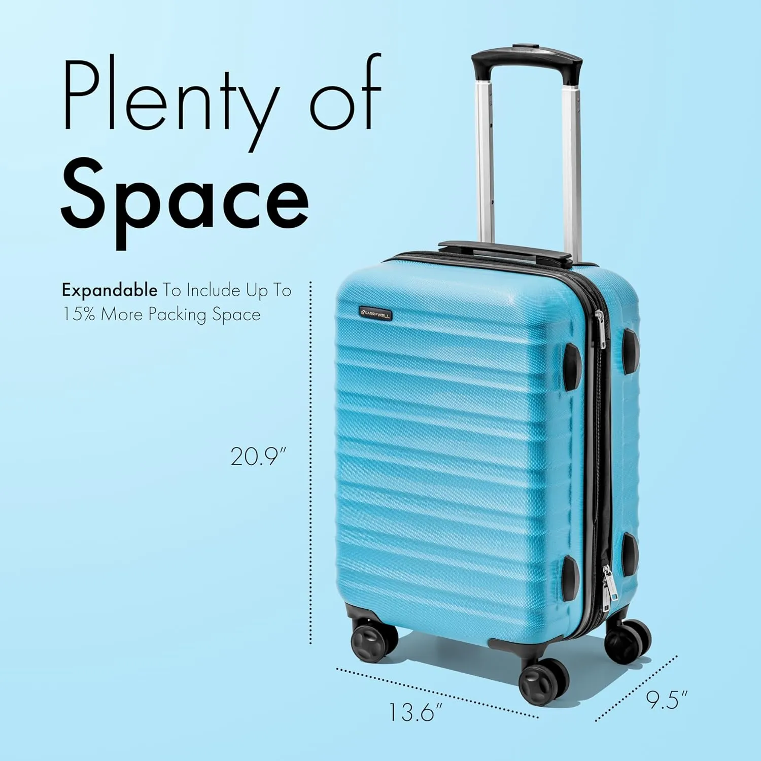 (Not Made In China) 21-Inch Carry On Luggage With Spinner Wheels, Expandable Hardside Suitcase, Airline Approved, Lightweight and Scratch Resistant Polycarbonate Shell, 4 Wheels (Blue)