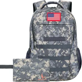 outdoor plus Camo Backpack,Military Boys Backpacks for School,Army Bookbag with USB Charging Port,30l/40L