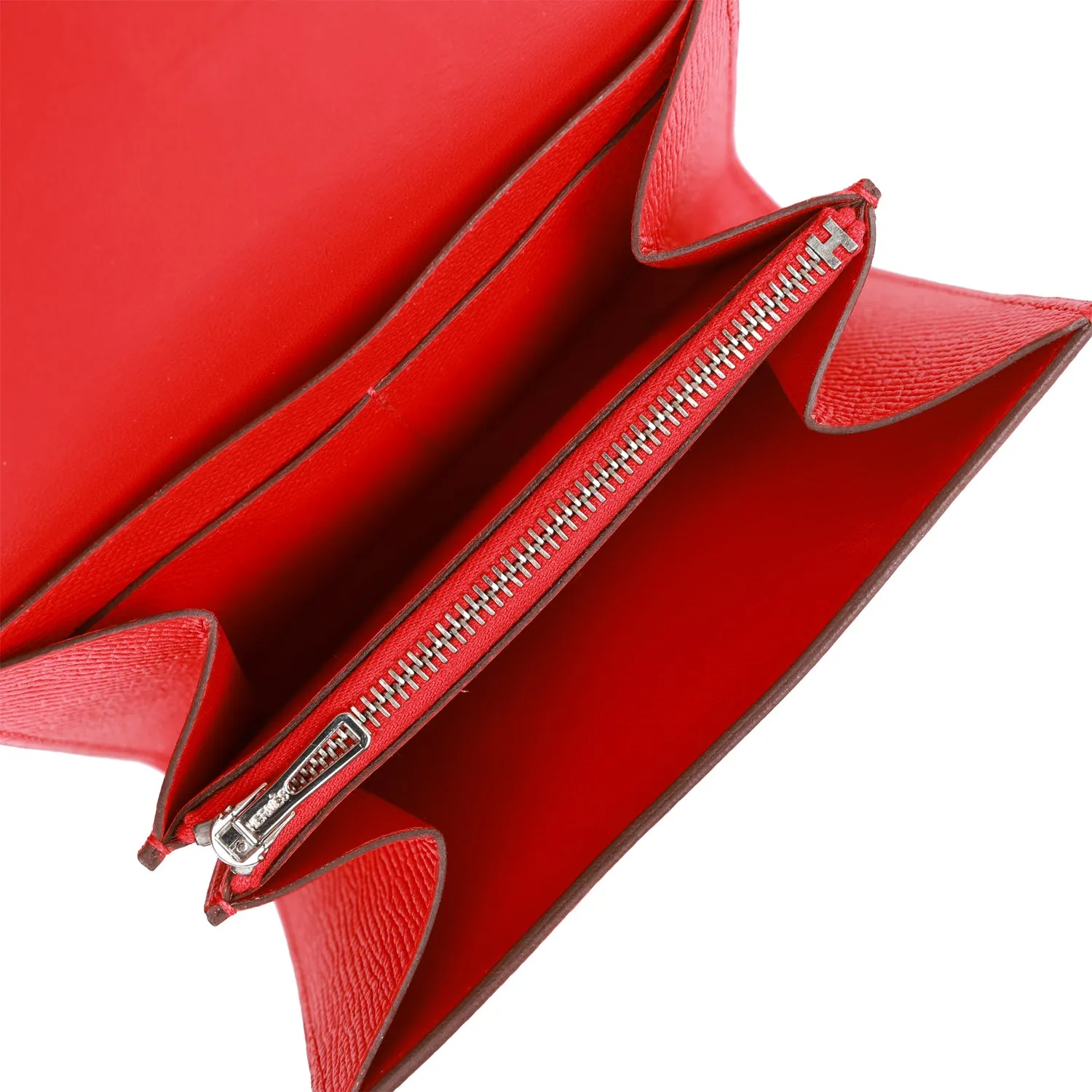 Pre-owned Hermes Constance Compact Wallet Rouge de Coeur Epsom Rose Sakura Enamel and Palladium Hardware