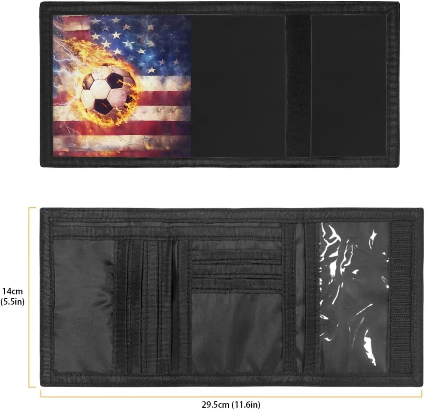 Rnyleeg Kids Wallet for Boys & Girls,Sport Theme Trifold Wallet with Coin Pocket,Cash Pocket Novelty Wallet for Childrens Gifts, American Flag Soccer, Casual
