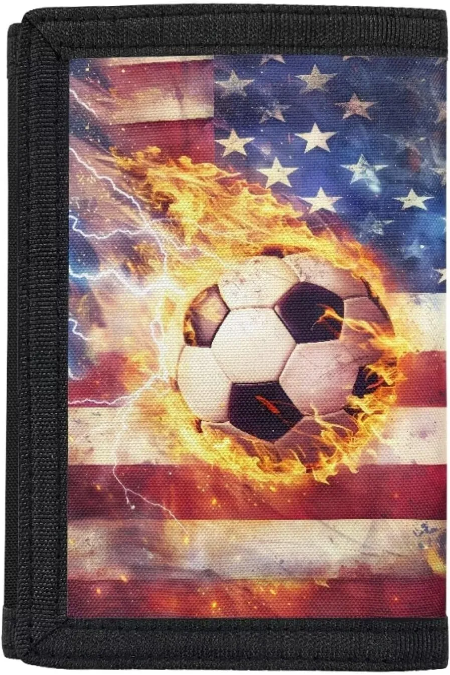 Rnyleeg Kids Wallet for Boys & Girls,Sport Theme Trifold Wallet with Coin Pocket,Cash Pocket Novelty Wallet for Childrens Gifts, American Flag Soccer, Casual