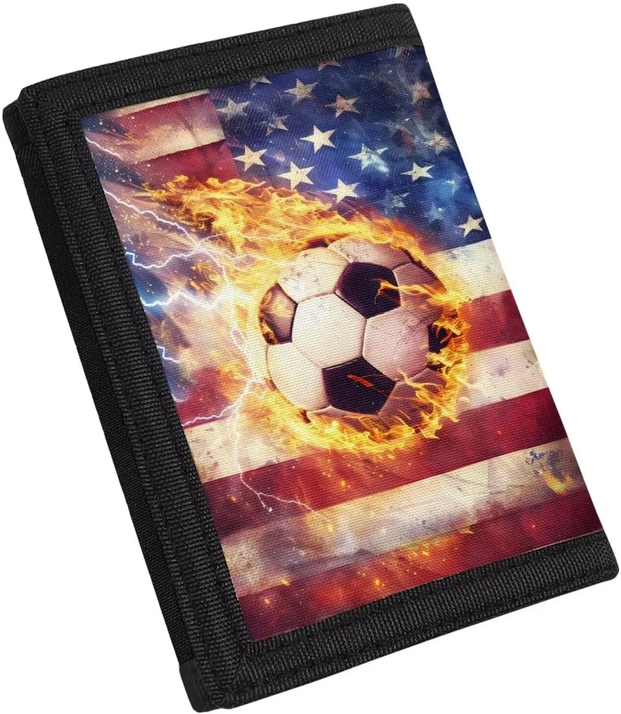 Rnyleeg Kids Wallet for Boys & Girls,Sport Theme Trifold Wallet with Coin Pocket,Cash Pocket Novelty Wallet for Childrens Gifts, American Flag Soccer, Casual