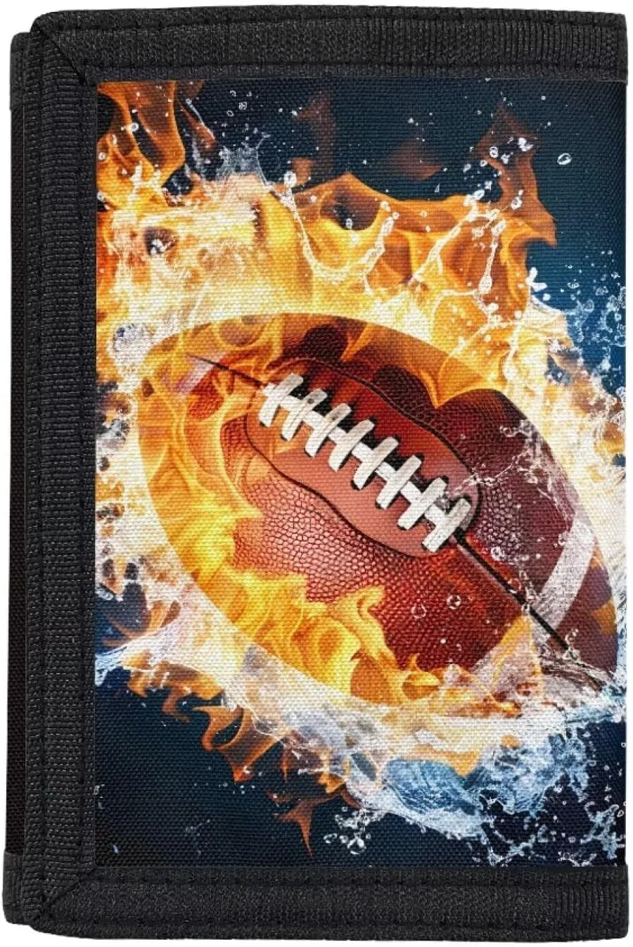 Rnyleeg Kids Wallet for Boys & Girls,Sport Theme Trifold Wallet with Coin Pocket,Cash Pocket Novelty Wallet for Childrens Gifts, Fire and Water American Football, Casual