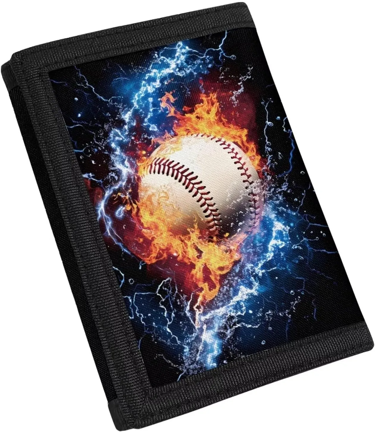 Rnyleeg Kids Wallet for Boys & Girls,Sport Theme Trifold Wallet with Coin Pocket,Cash Pocket Novelty Wallet for Childrens Gifts, Fire Flash Baseball, Casual