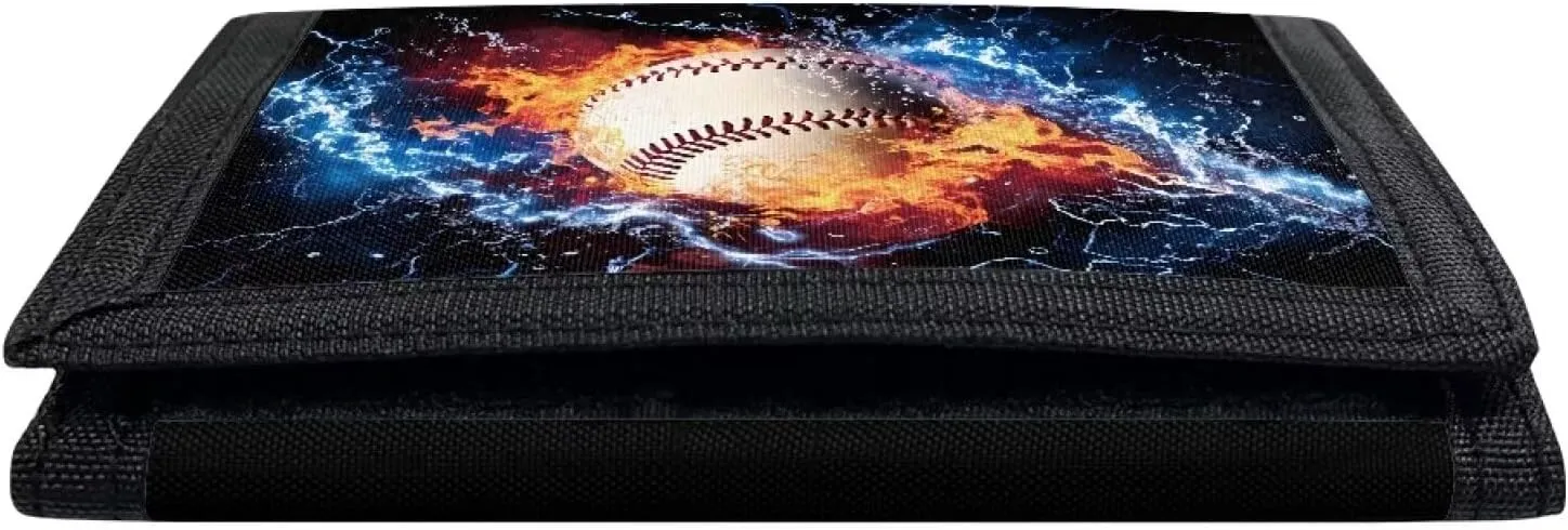 Rnyleeg Kids Wallet for Boys & Girls,Sport Theme Trifold Wallet with Coin Pocket,Cash Pocket Novelty Wallet for Childrens Gifts, Fire Flash Baseball, Casual