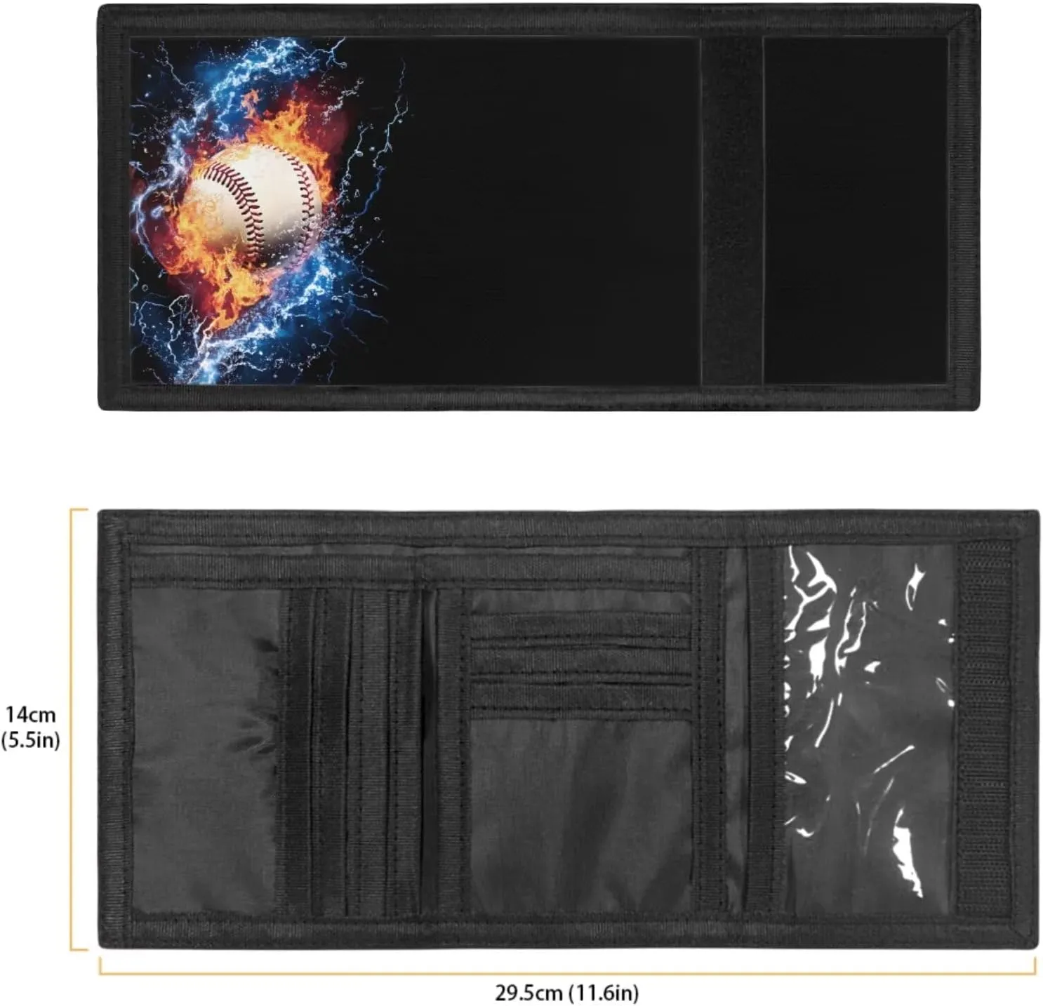 Rnyleeg Kids Wallet for Boys & Girls,Sport Theme Trifold Wallet with Coin Pocket,Cash Pocket Novelty Wallet for Childrens Gifts, Fire Flash Baseball, Casual