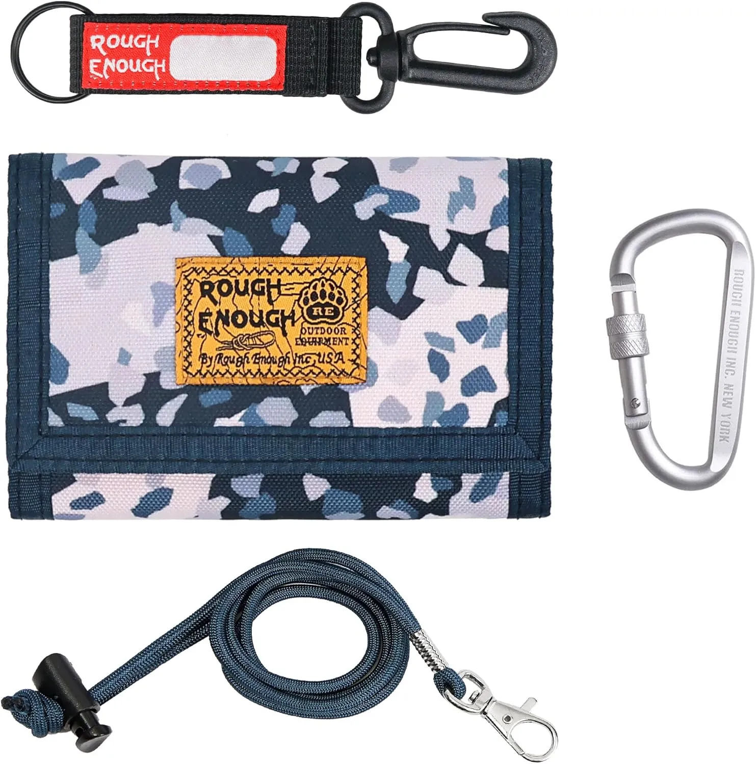 Rough Enough Boys Wallet for Kids Teen Boys Men Neck Lanyard Wallet with Keychain, Blue, 5 x 3.4 x 1 inches, Casual, Sports, Classic