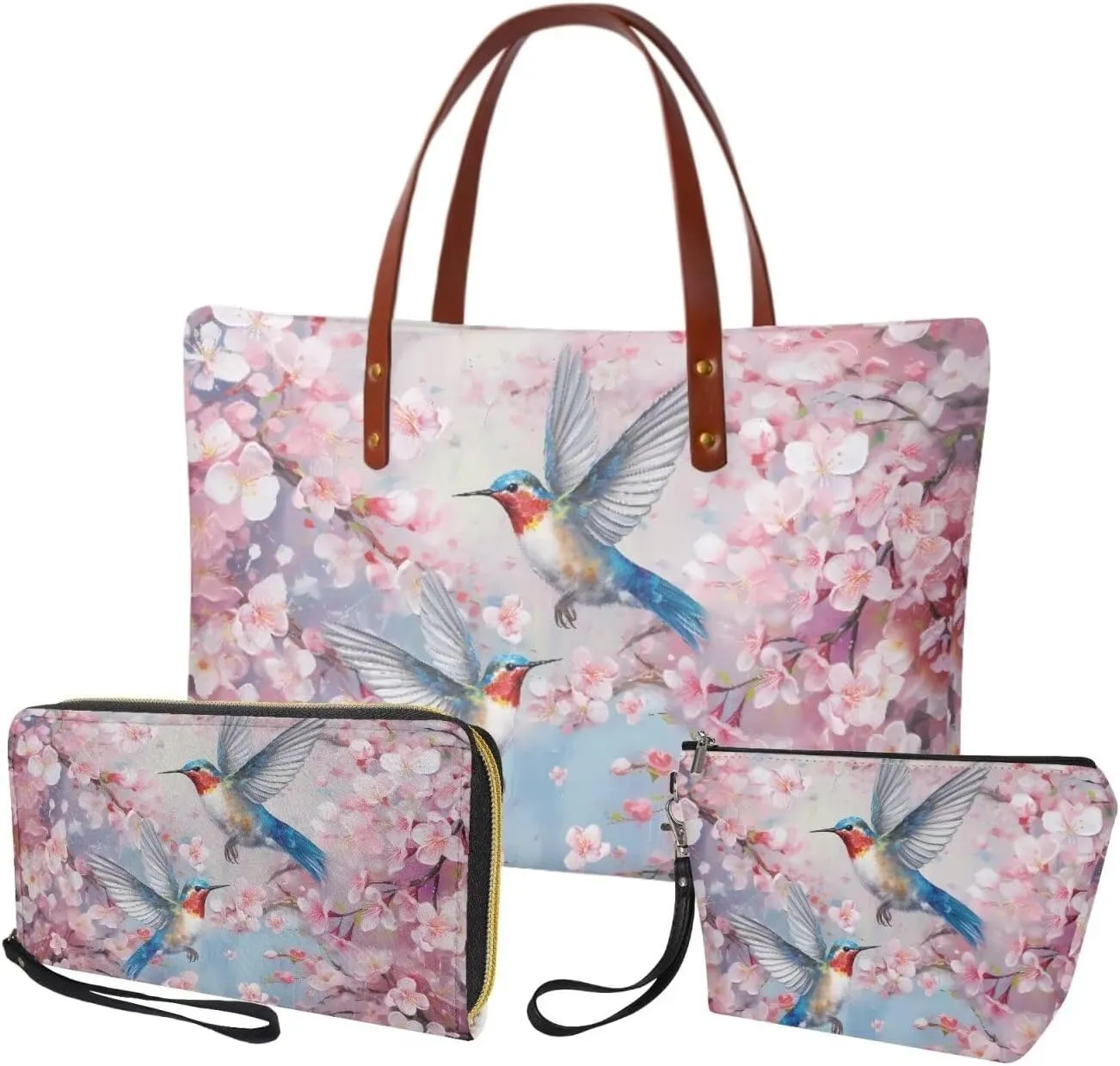 Salabomia 3PCS Tote Bag with Wallet, Purse and Wallet Set for Women Large Top Handle Purse Casual Satchel Handbag