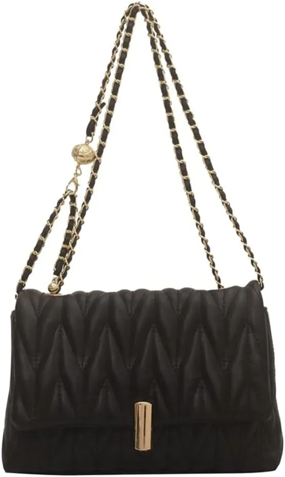 Stylish Quilted Leather Chain Shoulder Bag for Women - Fashionable Flap Crossbody Handbag & Clutch (White)