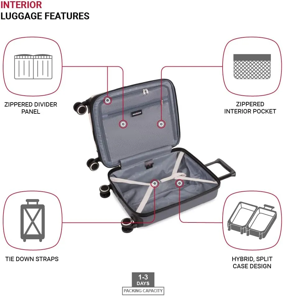 SwissGear Duet Hardside Expandable Luggage with Spinner Wheels, Pink/Dark Grey, 3-Piece Set (19/24/28)