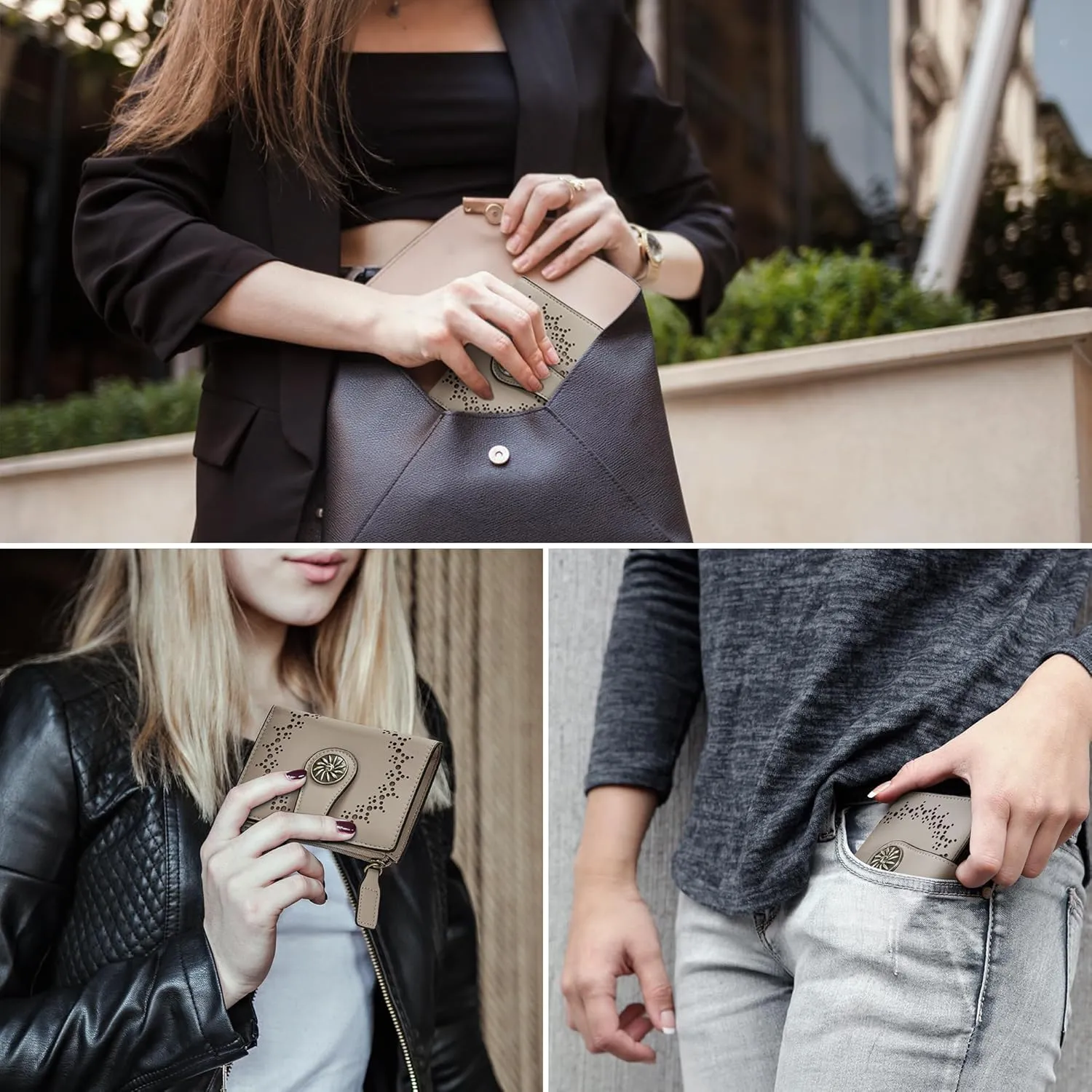 Tipmile Small Wallet for Women Bifold RFID Blocking Card Holder Leather Wallets with Zipper Coin Pocket, Khaki, Casual