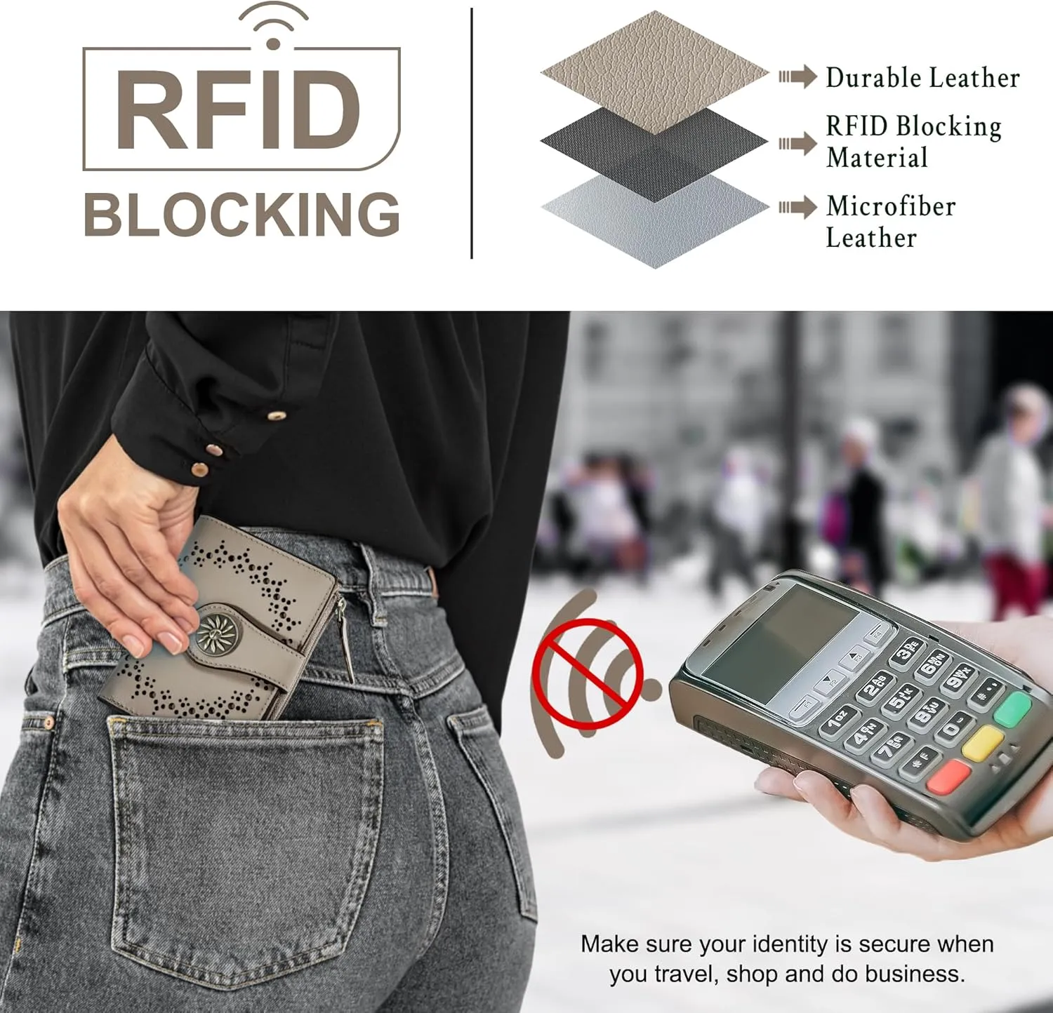 Tipmile Small Wallet for Women Bifold RFID Blocking Card Holder Leather Wallets with Zipper Coin Pocket, Khaki, Casual