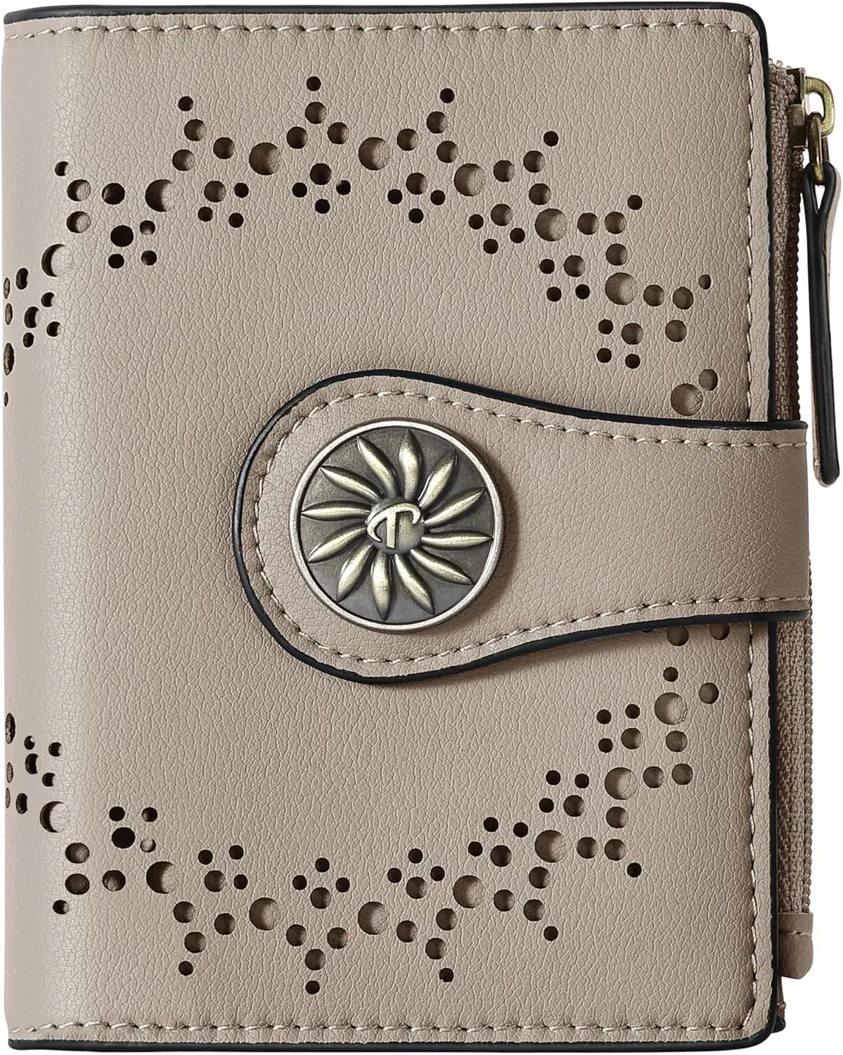 Tipmile Small Wallet for Women Bifold RFID Blocking Card Holder Leather Wallets with Zipper Coin Pocket, Khaki, Casual