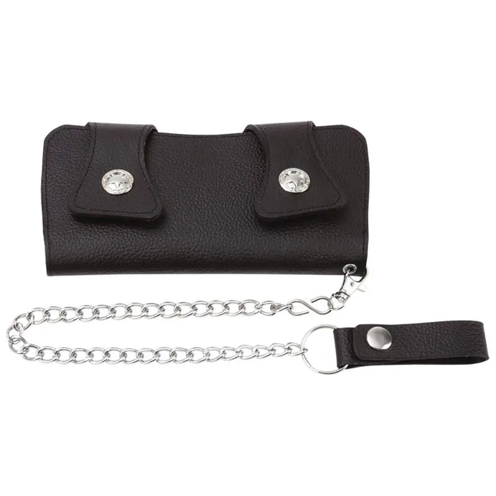 Wallet Chain Black Leather Bi-Fold Biker Rocker Trucker Belt Billfold