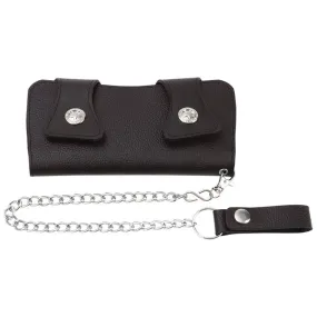 Wallet Chain Black Leather Bi-Fold Biker Rocker Trucker Belt Billfold