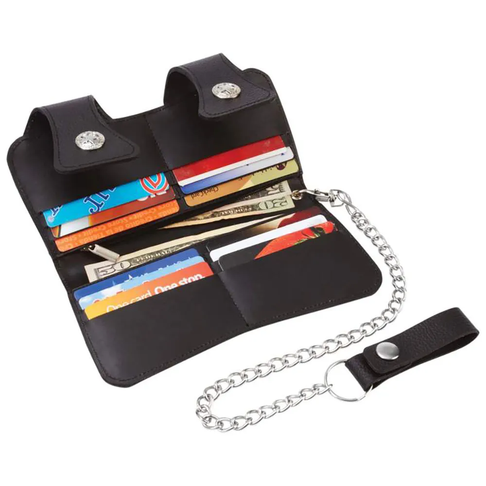Wallet Chain Black Leather Bi-Fold Biker Rocker Trucker Belt Billfold