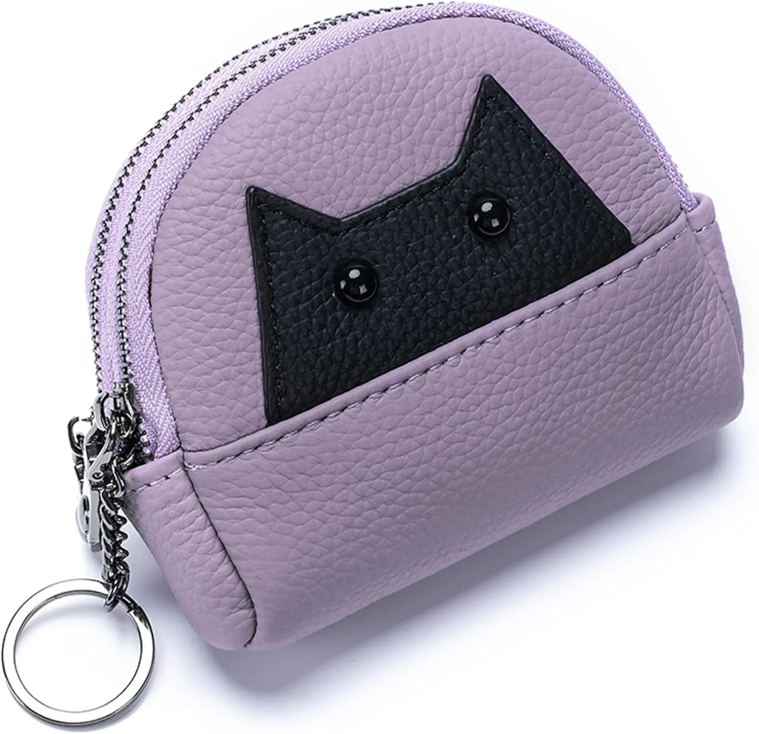 Women's Leather Mini Coin Purse with KeyChain, Cute Soft Leather Coin Pouch with Zipper for Women Fashionable Wallet Leather Classic Money Bag (Purple)