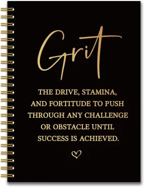 YAZMEEN Inspirational Black Gold Spiral Notebook（160 Pages） Grit Definition Blank Hardcover Notebook Office Journal Gift Funny Encouragement Gift for Women Men Employee Colleague Boss Office Worker