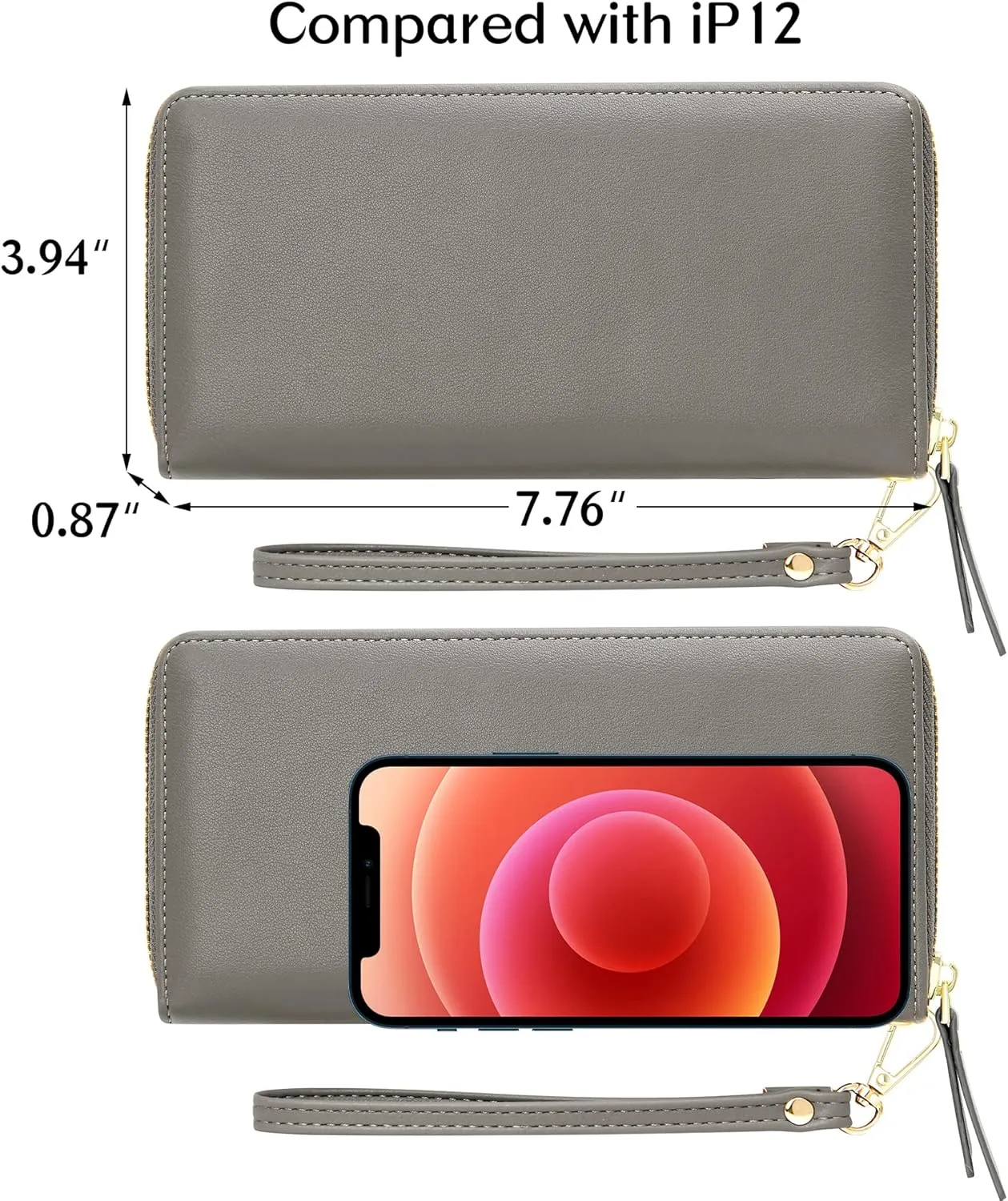YOUBDM Womens Wallet RFID Large Capacity Zip Around Wallet PU Leather Credit Card Holder Clutch Wristlet Wallet Travel Purse, A-dark Grey, Casual